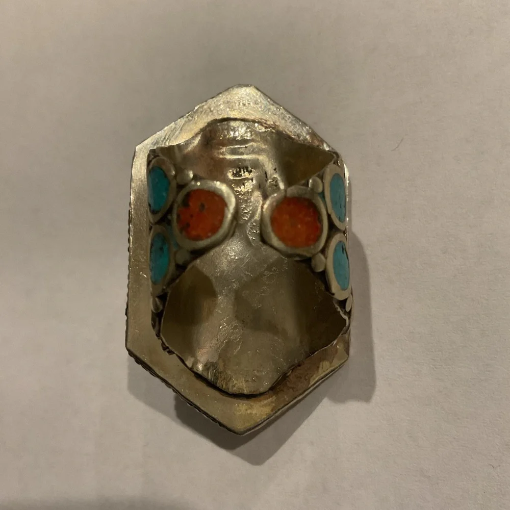 Vintage Mens Sterling Silver Large Southwestern Turquoise Ring Jewelry Y2K Heavy